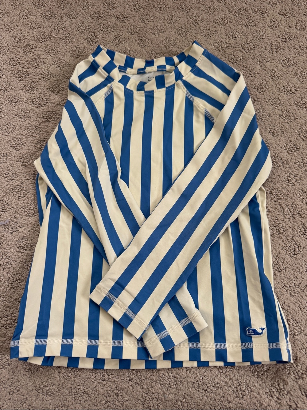 Vineyard Vines kids' blue and white vertical-striped long-sleeve rashguard 5T